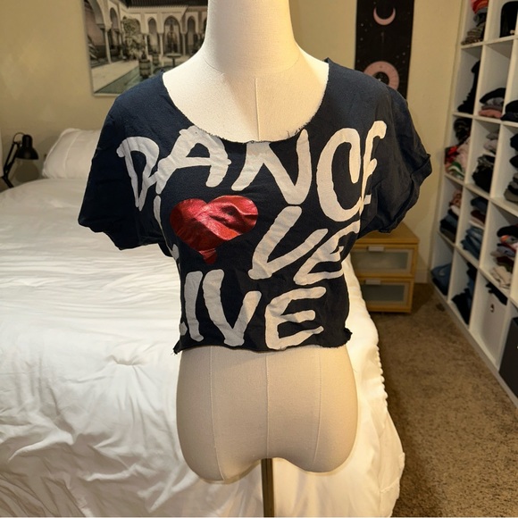 Luv’ Me | Dance Love Live Graphic Distressed Ripped Back Cropped Tee Shirt - Picture 2 of 14